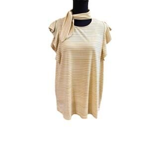 NWT Doe & Rae Gold Striped Side Neck Tie Top Size Large